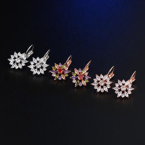 Pendientes con Forma de Girasol Coloridos, Pendientes de Flor con Circonita Cúbica, Hebilla de Latón en Oro Rosa, Joyería de Moda para Mujer - Product Image 1