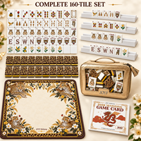 Mahjong américain artisanal de luxe en acrylique motif léopard, 160 pièces, avec décorations en paillettes dorées, coffret cadeau de fêtes