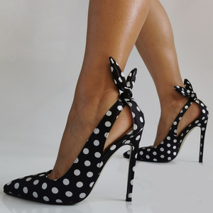 รองเท้าส้นสูงไซส์ใหญ่ 47 สำหรับผู้หญิง แบบผูกโบว์ด้านหลัง ตัดข้าง เซ็กซี่ ส้นเข็ม ทรงพื้นฐาน สำหรับเท้ากว้าง ลายจุด เหมาะสำหรับงานกลางคืน - Product Image 5