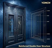 YDNCN Porte d'entrée double de luxe en alliage d'aluminium, design européen, avec fenêtre de transom et grille décorative, résistante à l'eau, haute