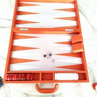 Backgammon de luxe SUNRISE en cuir orange, 21 pouces, portable, pour tournoi, pour adulte, logo personnalisé
