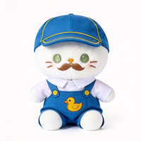 Peluche chat kawaii directement de l'usine, OEM personnalisé, chat blanc en peluche avec tenue brodée de canard, poupée chat en peluche douce et moelleuse