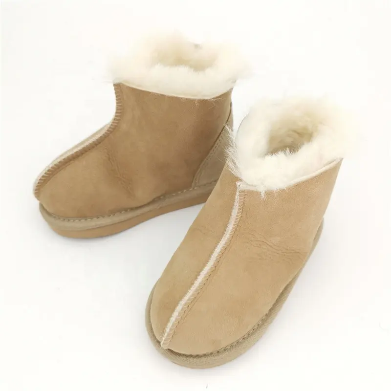 HQS-KS001 OEM Customized Sheepskin Moccasin Slippers Genuine Sheepskin Slippers For Children.