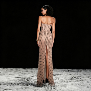 <span class=keywords><strong>Robe</strong></span> longue <span class=keywords><strong>de</strong></span> soirée élégante pour femme, <span class=keywords><strong>rose</strong></span> poudré à pois, avec détails floraux 3D et ourlet sirène - Product Image 3