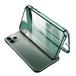 Metallrahmen Doppelseitige magnetische Glas-Telefon hülle für iPhone 15 14 13 12 Pro Max X XS 8 7 14 Plus 13 12Mini-Kamera objektiv abdeckung