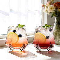Verre à shot premium 315 ml à corps court, forme géométrique multi-facettes, design géométrique moderne de luxe léger, logo personnalisable