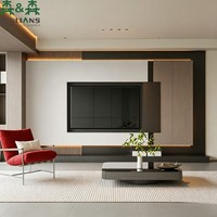 Mueble de TV Flotante SLS con Fondo Acanalado, Rejilla Geométrica, Luz LED Decorativa y Almacenamiento Oculto