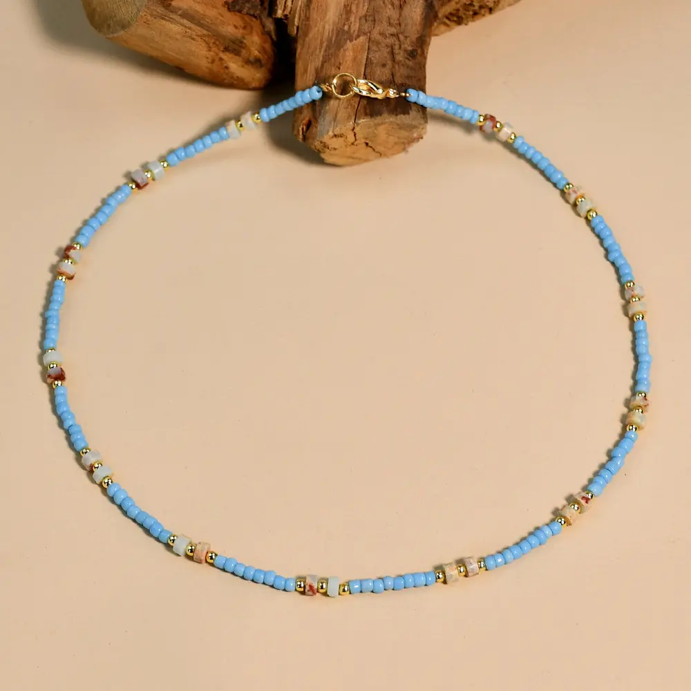 Hot Sell kostenlose Probe DIY Handmade Perlen Halbe del stein Halskette mit Glasperlen und Naturstein Glücks schmuck