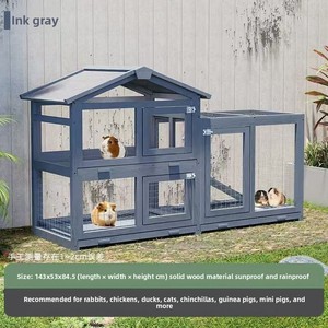 Gabbia per conigli da interno in legno grigio con rampa per animali domestici come conigli, gatti, dragozzi, porcellini d'India, ecc. - Product Image 2
