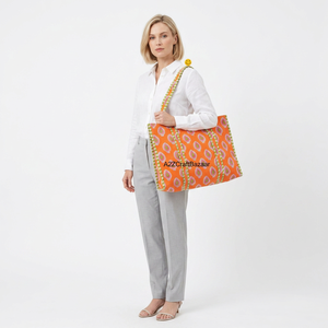Sac fourre-tout Jhola réversible en coton grande taille pour femme, fait main, style bohème, rayé, écologique, avec poignée d'épaule, pour le shopping et les courses - Product Image 1