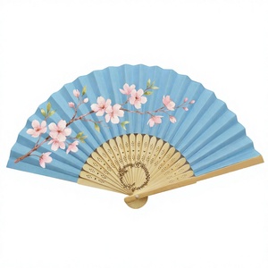 Abanico Plegable Hecho a Mano, Diseño Moderno, Papel Azul, Marco de Madera, Artístico, Decorativo, Coleccionable, Artesanía Khadim, Boda - Product Image 1
