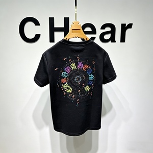 Luxury fashion casual Chrome 100% cotton Hearts breathable oversized summer short-sleeved T-<b>shirt</b> for men - Product Image 1