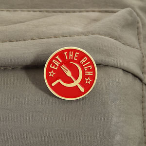 豊富なエナメルピンを食べる面白い引用ブローチグループロゴバッジジャケット服ジュエリーギフト卸売 - Product Image 3