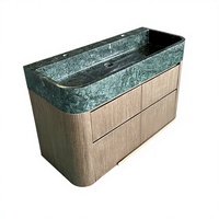 Meuble de salle de bain intégré en marbre naturel vert indien sculpté avec lavabo, surface lisse et bords arrondis (R-Corner) – Direct Usine