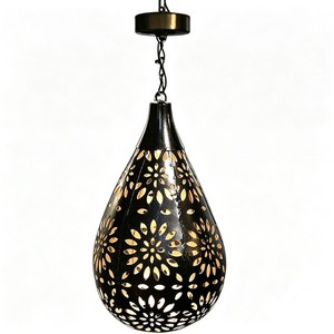 Lámpara Solar Colgante de Hierro con Forma de Lágrima, Impermeable para Exteriores, Decoración de Jardín, Luz de Proyección LED 12V, Batería de Silicio Monocristalino Incluida - Product Image 3