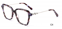 Monture de lunettes optiques pour femmes en acétate et métal, monture carrée pleine avec décorations en strass sur les branches