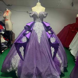 Vestidos de Quinceañera Brillantes Morados Wx87 con Cuello Barco y Apliques de Encaje para Niñas, Vestidos de Princesa para Fiesta de 16 Años y Baile de Graduación - Product Image 6