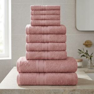Ensemble de serviettes de bain en coton biologique rose, couleur unie, tissées, rectangulaires, séchage rapide, écologiques, douces pour la peau, usage domestique, taille adulte - Product Image 1