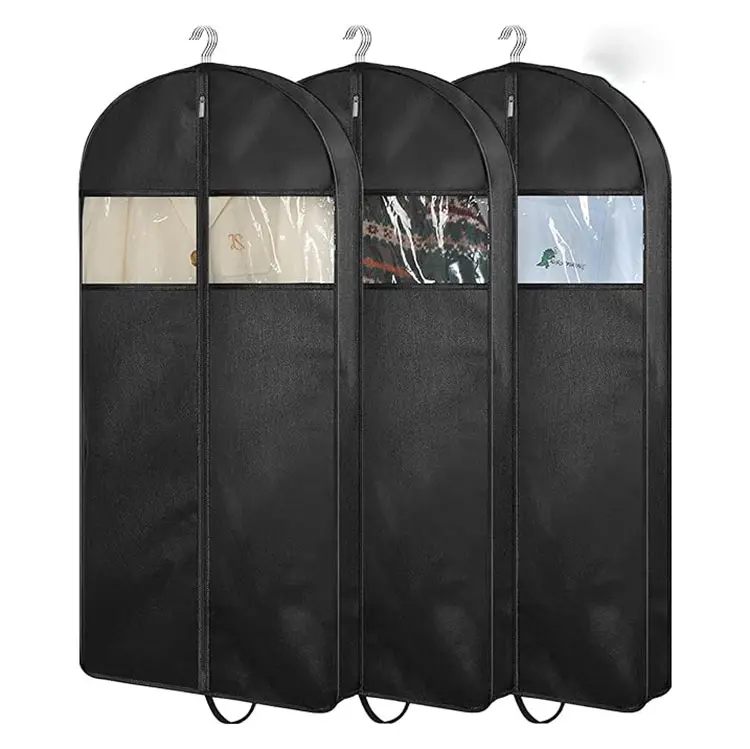 卸売カスタムロゴエコフレンドリーメンズ服ダストスーツカバー高級ブラック再利用可能な布スーツカバージッパー付きガーメントバッグ