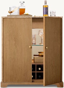 R Marble Countertop Vertical Pattern White Oak Double-door Wine <b>Cabinet</b> Luxurious Ex-009 Luxurious Marble Countertop Wine - Product Image 3
