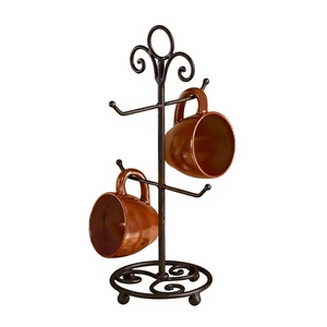 Rustic Iron Metal Mug Holder Stand With Curved Hooks Double Tier Kitchen <b>Storage</b> Rack For Mugs Countertop Display - Product Image 1