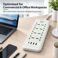 Multiprise universelle 8 voies avec ports USB et USB-C PD, longueur de câble personnalisable, console d'alimentation pour salon