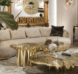 Mesa de centro moderna y moderna para sala de estar, <span class=keywords><strong>muebles</strong></span> de lujo de metal dorado y Raíz de nogal - Product Image 6