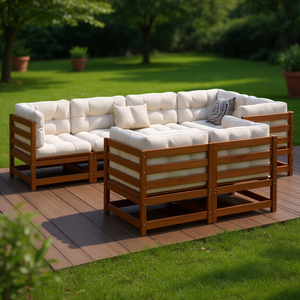 Ensemble de canapés de jardin en bois de pin massif brun ciré, mobilier modulaire très résistant avec coussins en mousse haute densité - Product Image 2