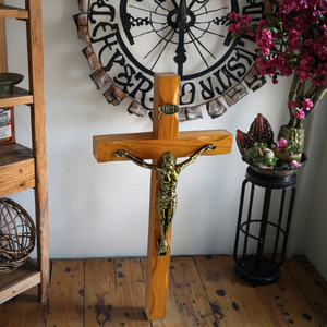 Artistico metallo gesus Corpus crocifisso decorativo in legno massello di faggio appeso croce crocifisso cattolico mensola regalo in legno a parete croce - Product Image 5