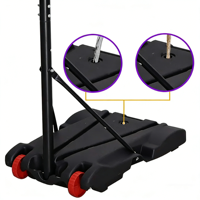 Panier de basket portable noir à hauteur réglable avec roues, panneau et anneau, support intérieur/extérieur pour enfants et adultes