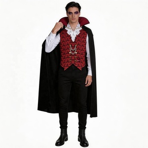 Costume da <span class=keywords><strong>Vampiro</strong></span> Classico per Uomo, Mantello Nero, Gilet Rosso con Colletto Alto, Outfit Gotico da Conte <span class=keywords><strong>Dracula</strong></span>, Abito per Halloween e Carnevale - Product Image 3
