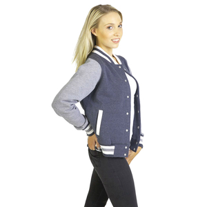 Chaquetas Varsity de Algodón Transpirables e Impermeables para Mujer, con Cierre de Botones Cubiertos, Cuello Alto y Logotipo Personalizado - Venta al Por Mayor - Product Image 1