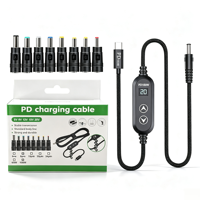 Kabel Daya Tipe C ke DC 65W 100W dengan Layar LED Digital, 8 Ujung Colokan DC, Kabel Pengisian Cepat PD untuk Laptop, Router, Speaker, Power Bank
