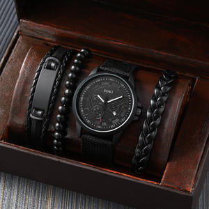 WGS-76 Ensemble de 4 montres décontractées pour hommes, <span class=keywords><strong>montre</strong></span> à quartz <span class=keywords><strong>avec</strong></span> <span class=keywords><strong>bracelet</strong></span> en toile, date, ensemble cadeau de luxe pour hommes - Product Image 3