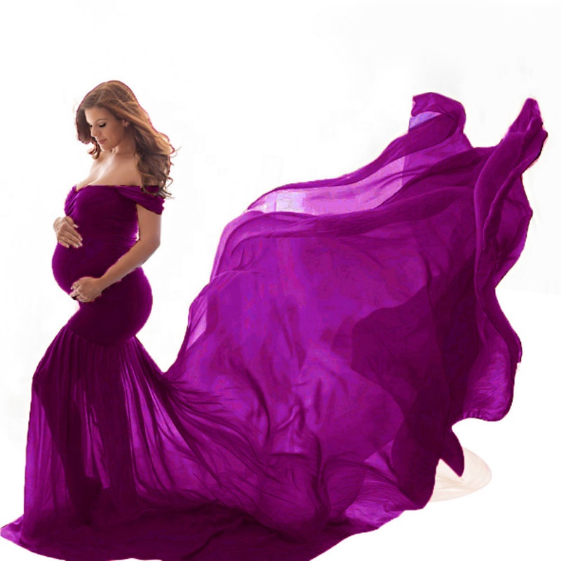 Deep V-Neck Maternity Ball Gown Dress for Photoshoot & Baby Shower| Min order 5 ct