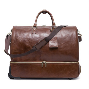 Dujiang Genuine Leather <b>Trolley</b> <b>Suitcase</b> 9002 Coffee Color 2 Wheels Business Travel Carry On Luggage - Product Image 5