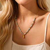 Collier Pendentif Goutte d'Eau en Acier Inoxydable avec Perles de Pierre pour Femme, Accessoire Étanche pour le Cou, Vente en Gros