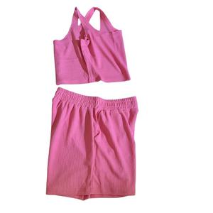 Vente chaude été nouvelles filles haut sans manches + short 2 pièces enfants costume mode famille correspondant tenues - Product Image 2