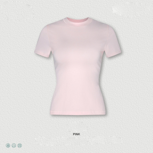 เสื้อยืดผู้หญิงเข้ารูปแขนสั้นคอกลมระบายอากาศเสื้อถักสีพื้นเสื้อยืดฤดูร้อน - Product Image 2