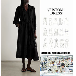 Abito da Donna <span class=keywords><strong>Nero</strong></span> Autunnale in <span class=keywords><strong>Lino</strong></span> Intrecciato Pieghettato Lavabile ed Ecologico Lunghezza al Ginocchio Senza Maniche con Cintura - Product Image 1