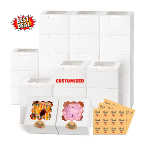 Boîtes de boulangerie blanches personnalisées avec fenêtre pour biscuits, gâteaux, beignets, cupcakes, macarons, emballages en papier pliables, contenants à emporter pour boulangerie - Product Image 1
