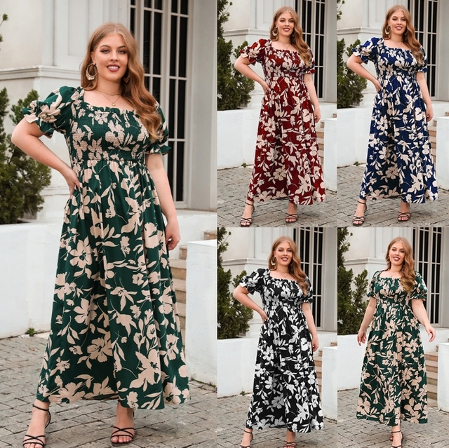 Hot Sale Boho Plus Size Maxi Dresses 4xl 3xl 2xl Xl Women Floral Print Dresses