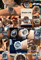 Montre-bracelet automatique mécanique de luxe pour homme, avec logo personnalisé, entièrement en acier inoxydable brossé, squelette apparent