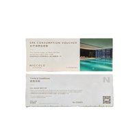 Impression de bons de réduction personnalisés pour hôtels et spas de luxe, papier Mohawk 300 g/m², recto-verso, couleur intégrale, numérotation dorée à chaud pour hôtels