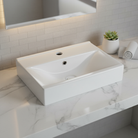 Lavabo de salle de bain blanc de luxe moderne avec robinet monotrou pour hôtels, vasque rectangulaire