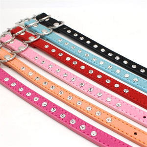 Luxury Modern Elegant Solid Pattern Rhinestone Studded Soft PU Dog <b>Collar</b> Adjustable for Small Pets - Product Image 5