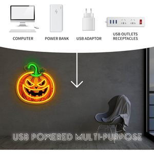 Luz LED Decorativa de Interior con Diseño de Calabaza Sonriente de Neón para Halloween, Luz Ambiental para Dormitorio, Fiesta de Pascua, Letrero Luminoso de 5V - Product Image 1