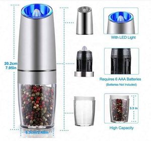 Electric Gravity Salt and Pepper Grinder Set <b>Spice</b> <b>Jar</b> Rechargeable Black Pepper Mill Grinder With Blue Light and Stand - Product Image 5