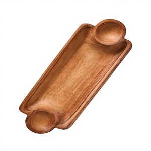 Plateaux de service pour café, ensemble de 2 plateaux en bois d'acacia poli avec poignée, gravure de logo personnalisée, qualité alimentaire, réutilisables, compatibles lave-vaisselle - Product Image 4