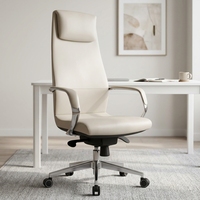 Chaise de patron moderne Chaise de bureau de direction inclinable confortable avec longue assise en cuir véritable pour l'étude à domicile